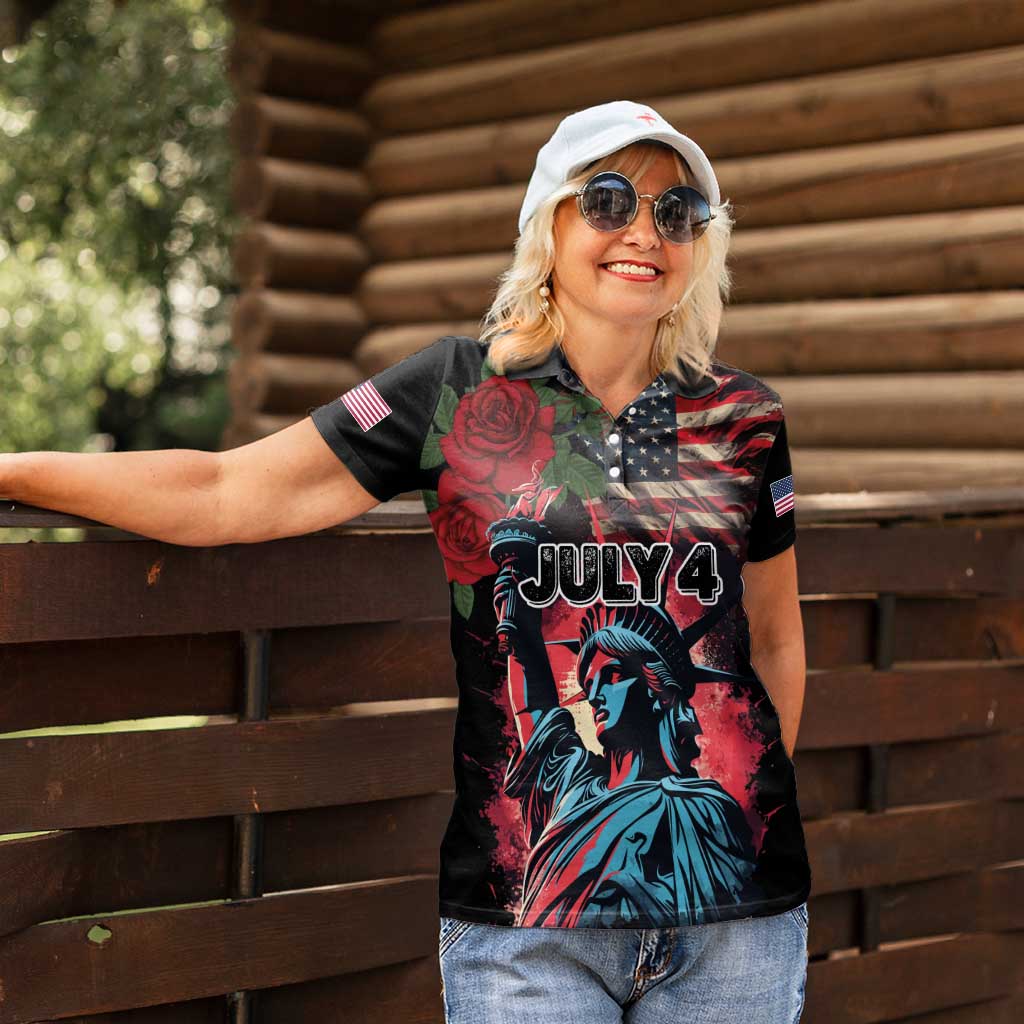 United States Independence Day Women Polo Shirt The 4th of July Statue of Liberty Retro Style - Wonder Print Shop