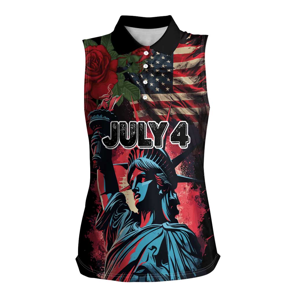 United States Independence Day Women Sleeveless Polo Shirt The 4th of July Statue of Liberty Retro Style - Wonder Print Shop