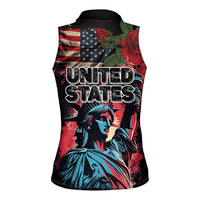 United States Independence Day Women Sleeveless Polo Shirt The 4th of July Statue of Liberty Retro Style - Wonder Print Shop