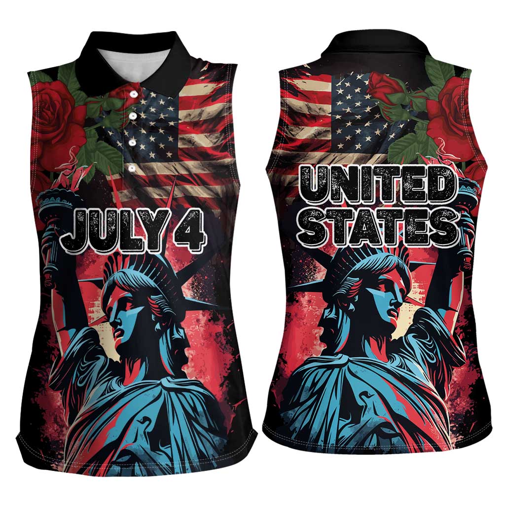 United States Independence Day Women Sleeveless Polo Shirt The 4th of July Statue of Liberty Retro Style - Wonder Print Shop