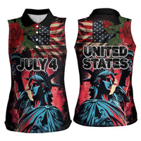 United States Independence Day Women Sleeveless Polo Shirt The 4th of July Statue of Liberty Retro Style - Wonder Print Shop