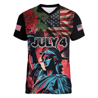 United States Independence Day Women V-Neck T-Shirt The 4th of July Statue of Liberty Retro Style - Wonder Print Shop