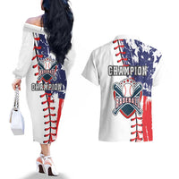American Baseball Couples Matching Off The Shoulder Long Sleeve Dress and Hawaiian Shirt Go Champion 2024 - Wonder Print Shop