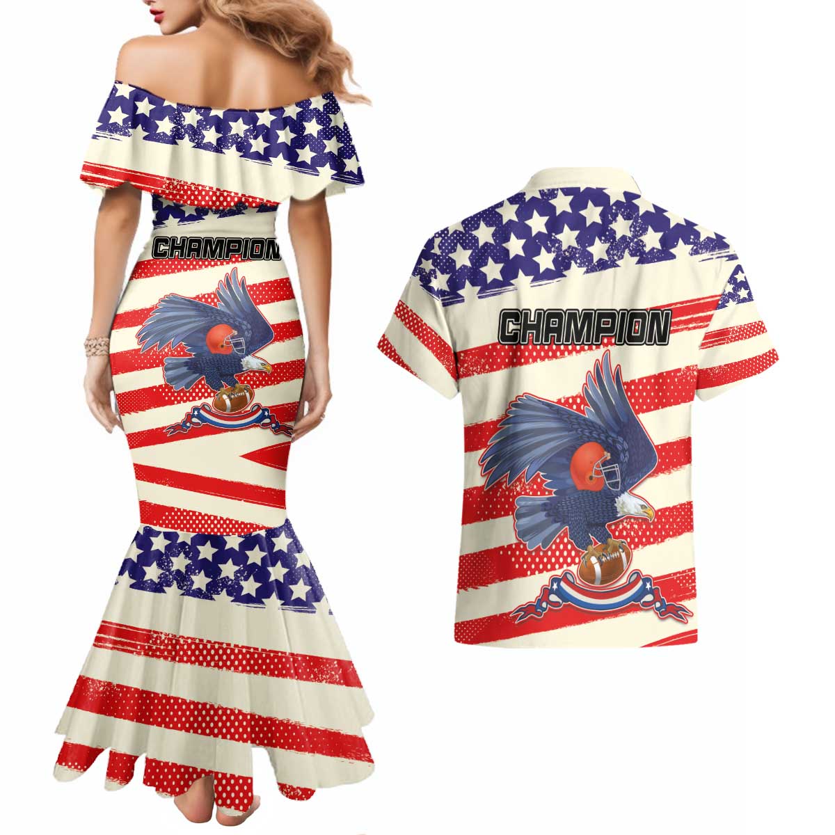 American Football Couples Matching Mermaid Dress and Hawaiian Shirt Go Champion 2024 - Wonder Print Shop