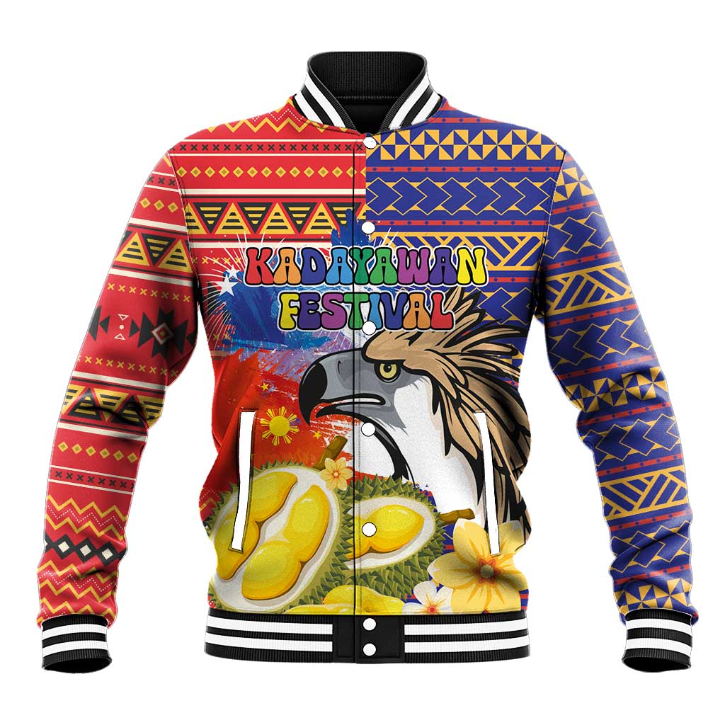 Philippines Kadayawan Baseball Jacket Filipino Eagle Durian with Polynesian and Igorots Pattern - Wonder Print Shop