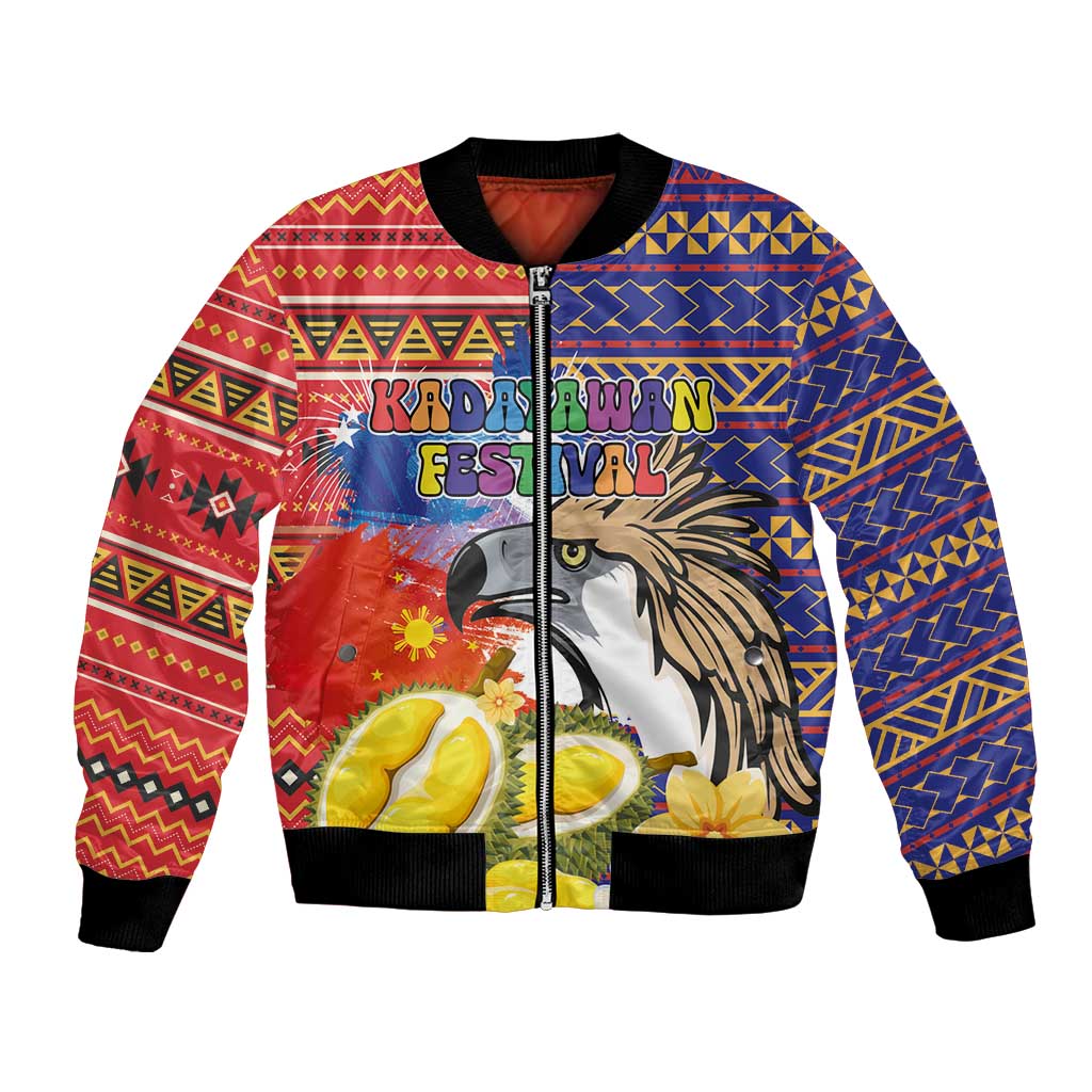 Philippines Kadayawan Bomber Jacket Filipino Eagle Durian with Polynesian and Igorots Pattern - Wonder Print Shop