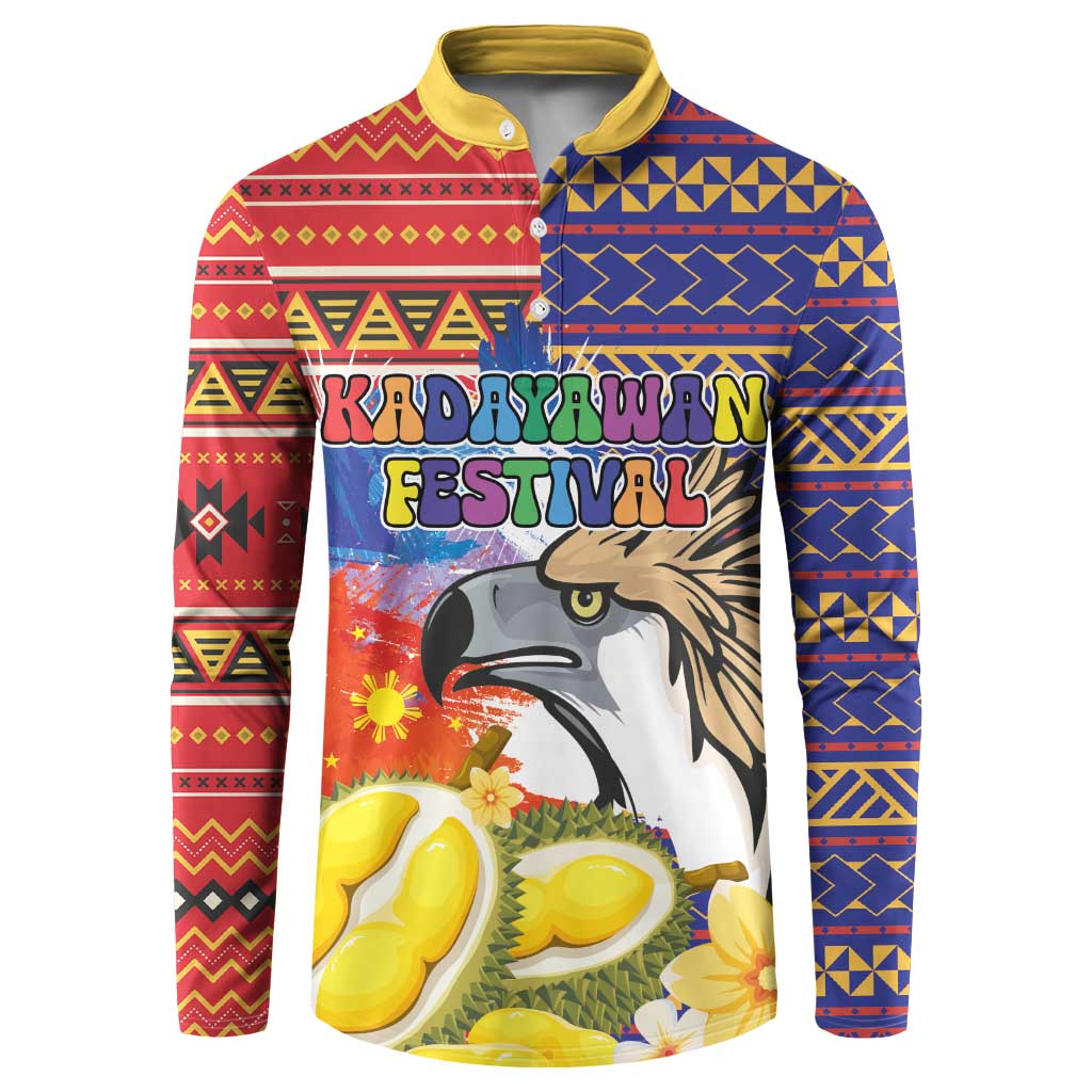 Philippines Kadayawan Button Sweatshirt Filipino Eagle Durian with Polynesian and Igorots Pattern - Wonder Print Shop