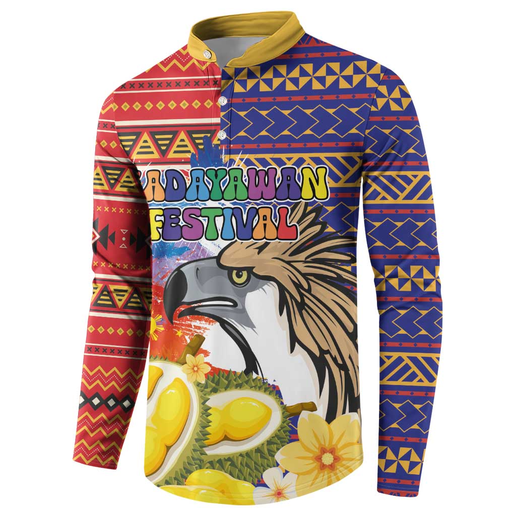 Philippines Kadayawan Button Sweatshirt Filipino Eagle Durian with Polynesian and Igorots Pattern - Wonder Print Shop