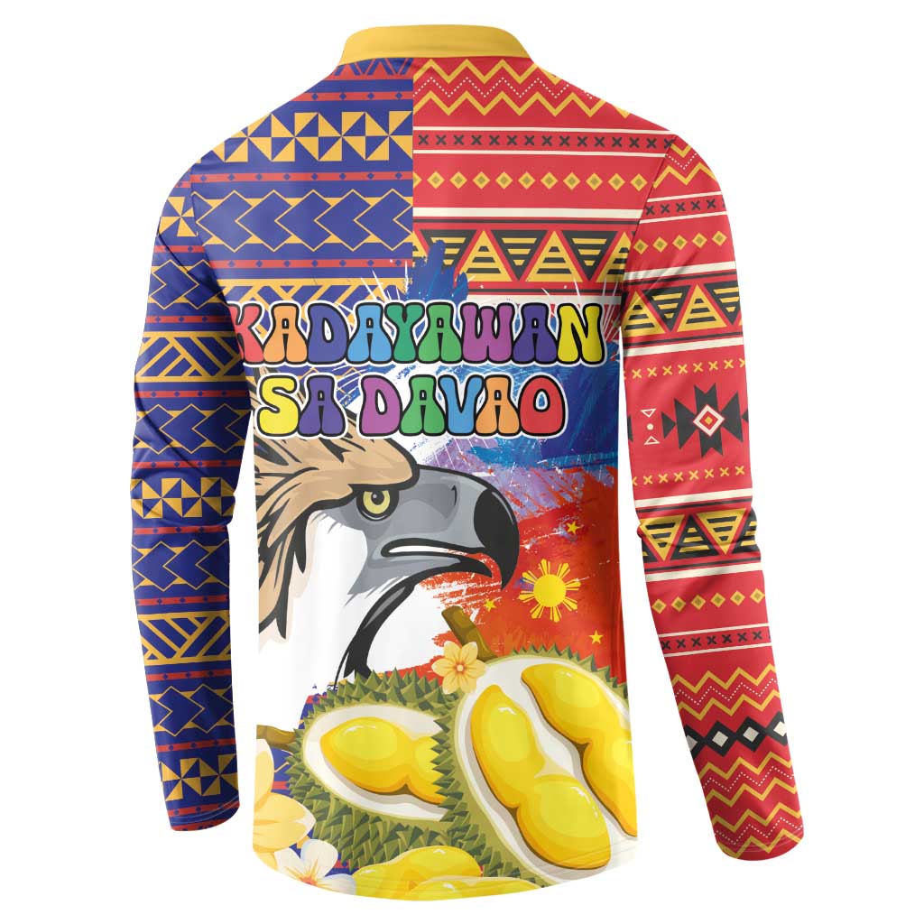Philippines Kadayawan Button Sweatshirt Filipino Eagle Durian with Polynesian and Igorots Pattern - Wonder Print Shop