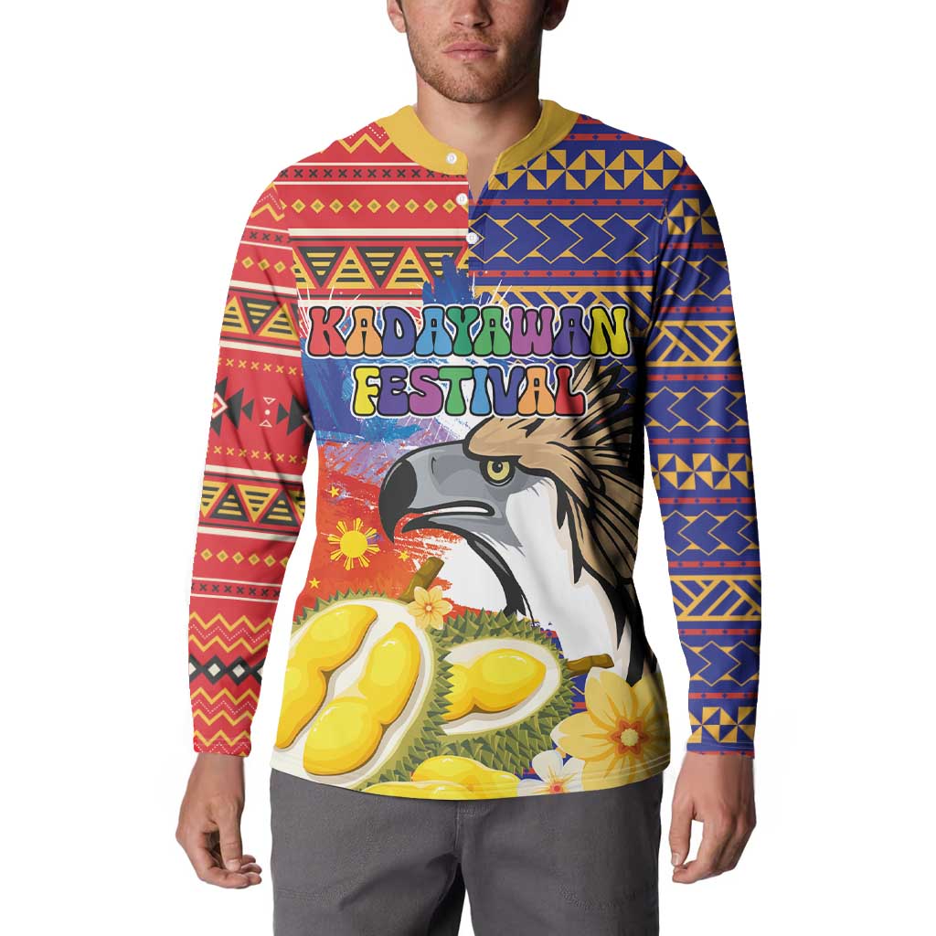 Philippines Kadayawan Button Sweatshirt Filipino Eagle Durian with Polynesian and Igorots Pattern - Wonder Print Shop