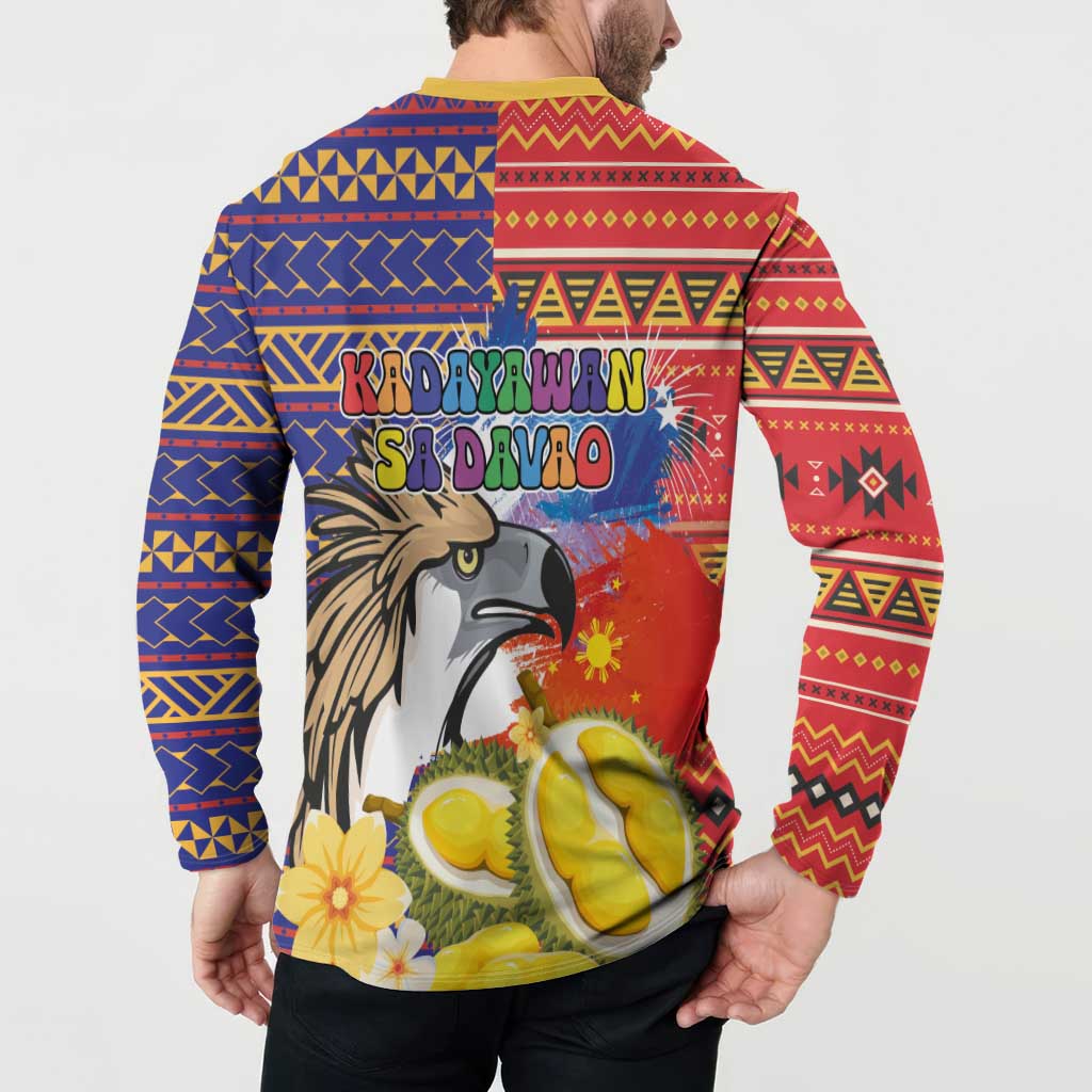 Philippines Kadayawan Button Sweatshirt Filipino Eagle Durian with Polynesian and Igorots Pattern - Wonder Print Shop