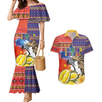 Philippines Kadayawan Couples Matching Mermaid Dress and Hawaiian Shirt Filipino Eagle Durian with Polynesian and Igorots Pattern - Wonder Print Shop