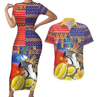 Philippines Kadayawan Couples Matching Short Sleeve Bodycon Dress and Hawaiian Shirt Filipino Eagle Durian with Polynesian and Igorots Pattern - Wonder Print Shop
