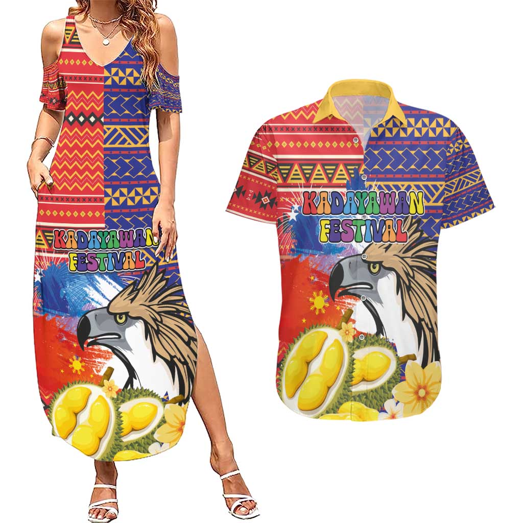 Philippines Kadayawan Couples Matching Summer Maxi Dress and Hawaiian Shirt Filipino Eagle Durian with Polynesian and Igorots Pattern - Wonder Print Shop
