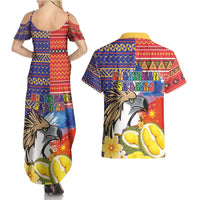 Philippines Kadayawan Couples Matching Summer Maxi Dress and Hawaiian Shirt Filipino Eagle Durian with Polynesian and Igorots Pattern - Wonder Print Shop