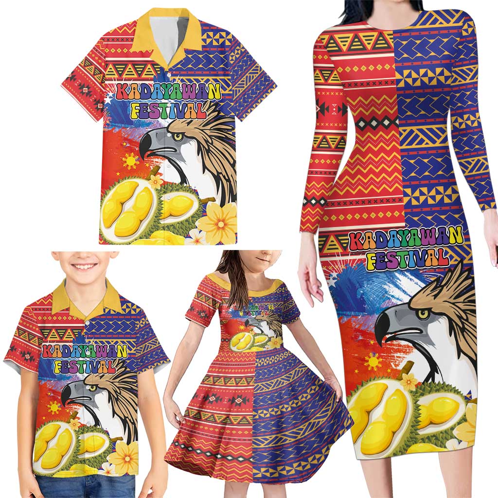 Philippines Kadayawan Family Matching Long Sleeve Bodycon Dress and Hawaiian Shirt Filipino Eagle Durian with Polynesian and Igorots Pattern - Wonder Print Shop