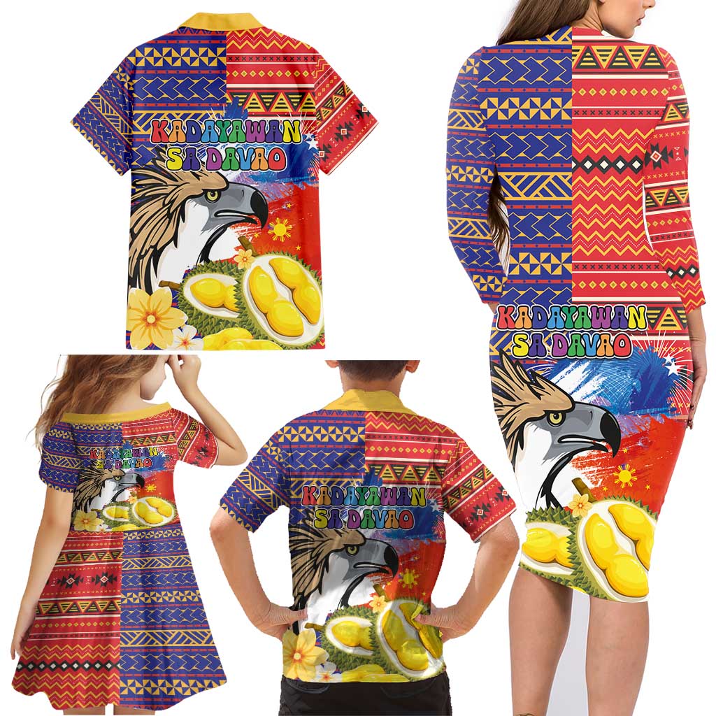 Philippines Kadayawan Family Matching Long Sleeve Bodycon Dress and Hawaiian Shirt Filipino Eagle Durian with Polynesian and Igorots Pattern - Wonder Print Shop