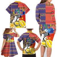 Philippines Kadayawan Family Matching Long Sleeve Bodycon Dress and Hawaiian Shirt Filipino Eagle Durian with Polynesian and Igorots Pattern - Wonder Print Shop
