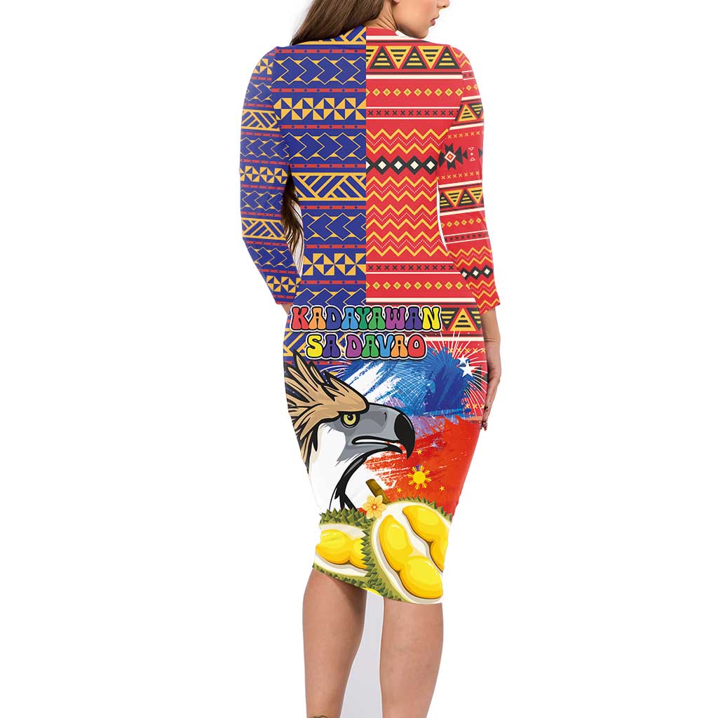 Philippines Kadayawan Family Matching Long Sleeve Bodycon Dress and Hawaiian Shirt Filipino Eagle Durian with Polynesian and Igorots Pattern - Wonder Print Shop