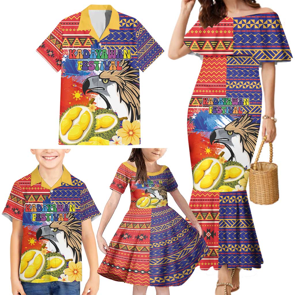 Philippines Kadayawan Family Matching Mermaid Dress and Hawaiian Shirt Filipino Eagle Durian with Polynesian and Igorots Pattern - Wonder Print Shop