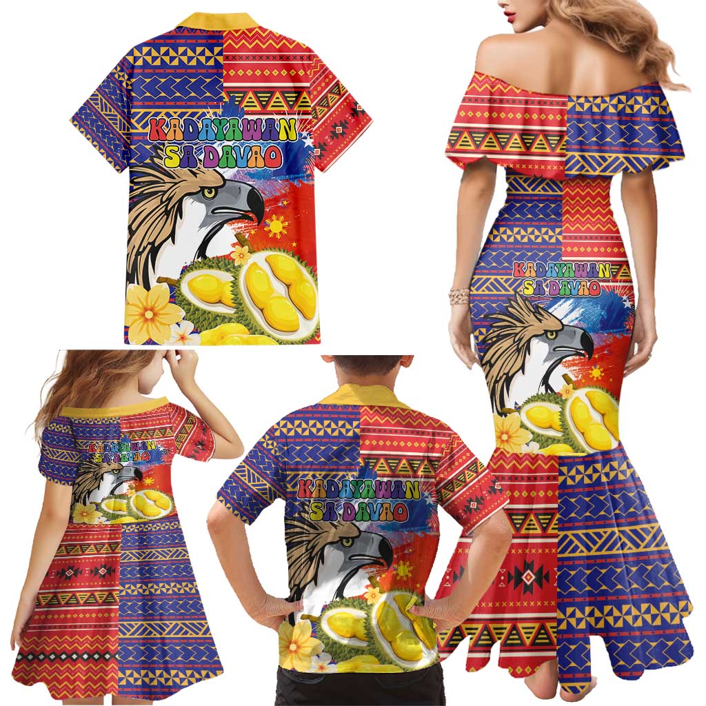 Philippines Kadayawan Family Matching Mermaid Dress and Hawaiian Shirt Filipino Eagle Durian with Polynesian and Igorots Pattern - Wonder Print Shop