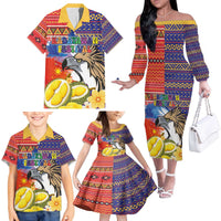 Philippines Kadayawan Family Matching Off The Shoulder Long Sleeve Dress and Hawaiian Shirt Filipino Eagle Durian with Polynesian and Igorots Pattern - Wonder Print Shop