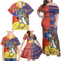 Philippines Kadayawan Family Matching Off Shoulder Maxi Dress and Hawaiian Shirt Filipino Eagle Durian with Polynesian and Igorots Pattern - Wonder Print Shop