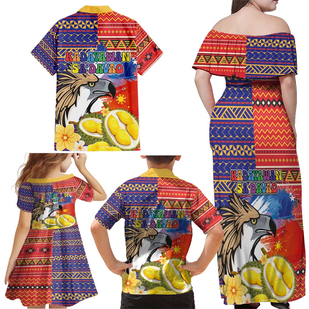 Philippines Kadayawan Family Matching Off Shoulder Maxi Dress and Hawaiian Shirt Filipino Eagle Durian with Polynesian and Igorots Pattern - Wonder Print Shop