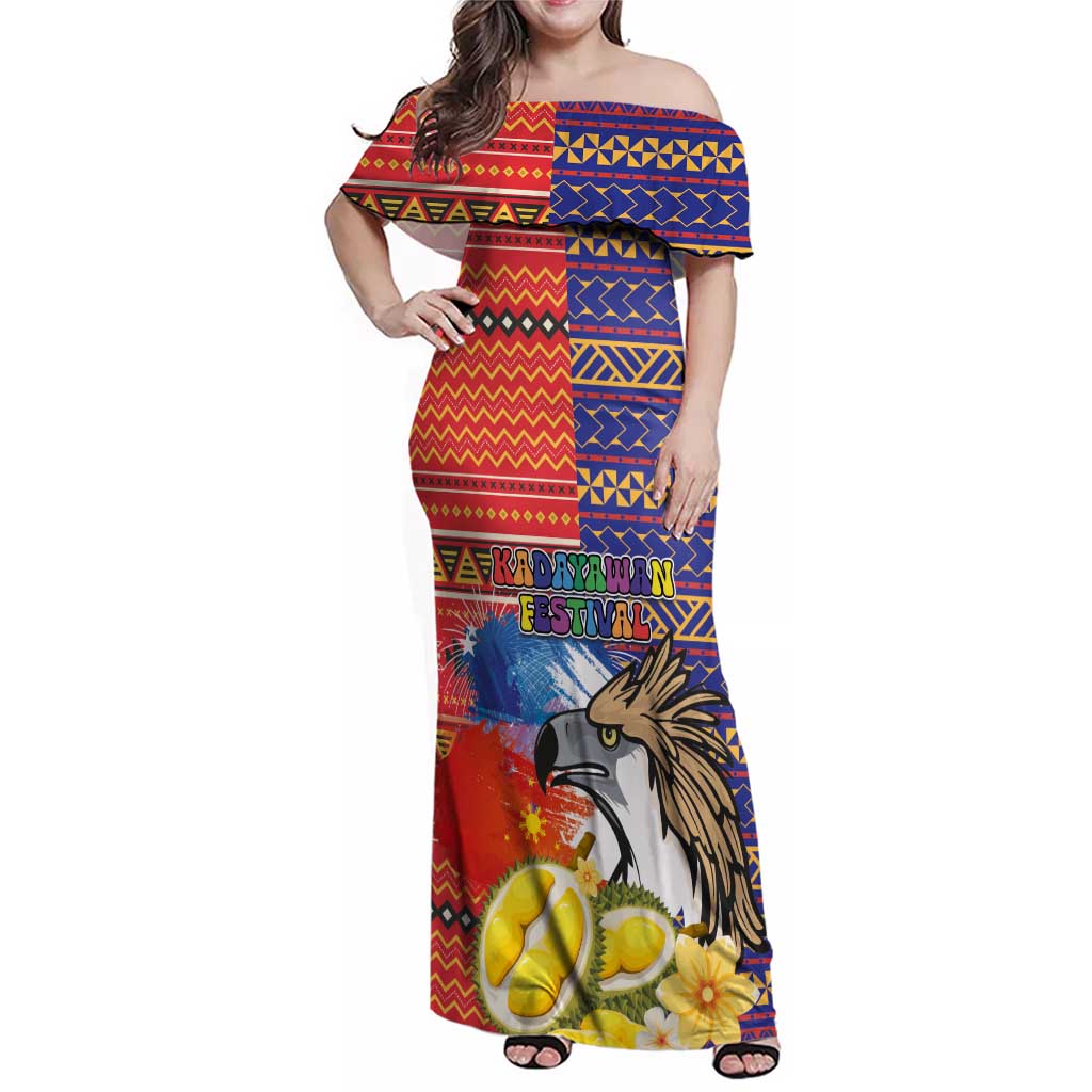 Philippines Kadayawan Family Matching Off Shoulder Maxi Dress and Hawaiian Shirt Filipino Eagle Durian with Polynesian and Igorots Pattern - Wonder Print Shop