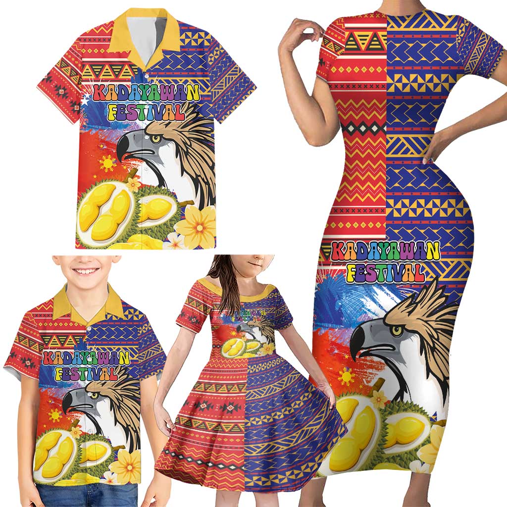 Philippines Kadayawan Family Matching Short Sleeve Bodycon Dress and Hawaiian Shirt Filipino Eagle Durian with Polynesian and Igorots Pattern - Wonder Print Shop