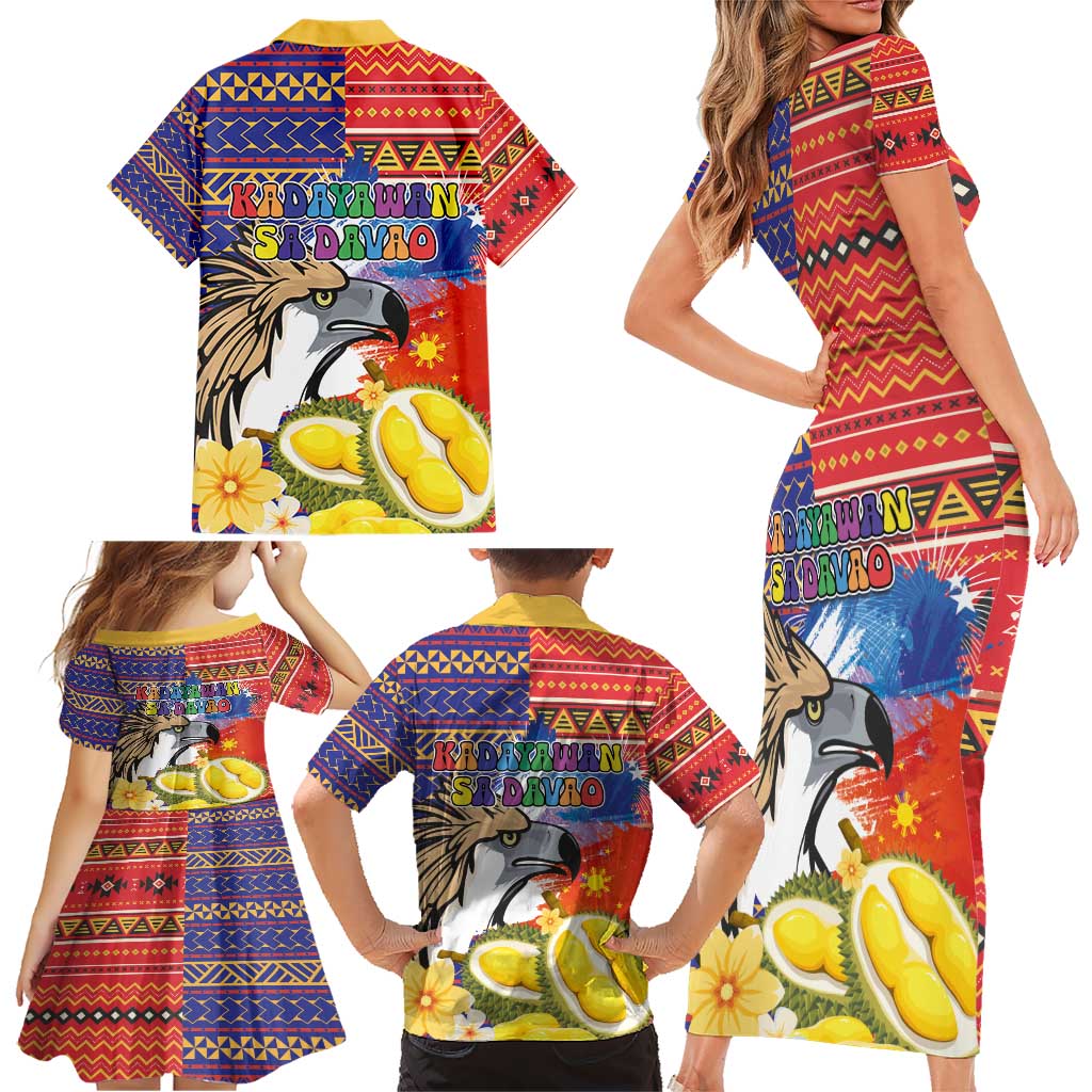 Philippines Kadayawan Family Matching Short Sleeve Bodycon Dress and Hawaiian Shirt Filipino Eagle Durian with Polynesian and Igorots Pattern - Wonder Print Shop