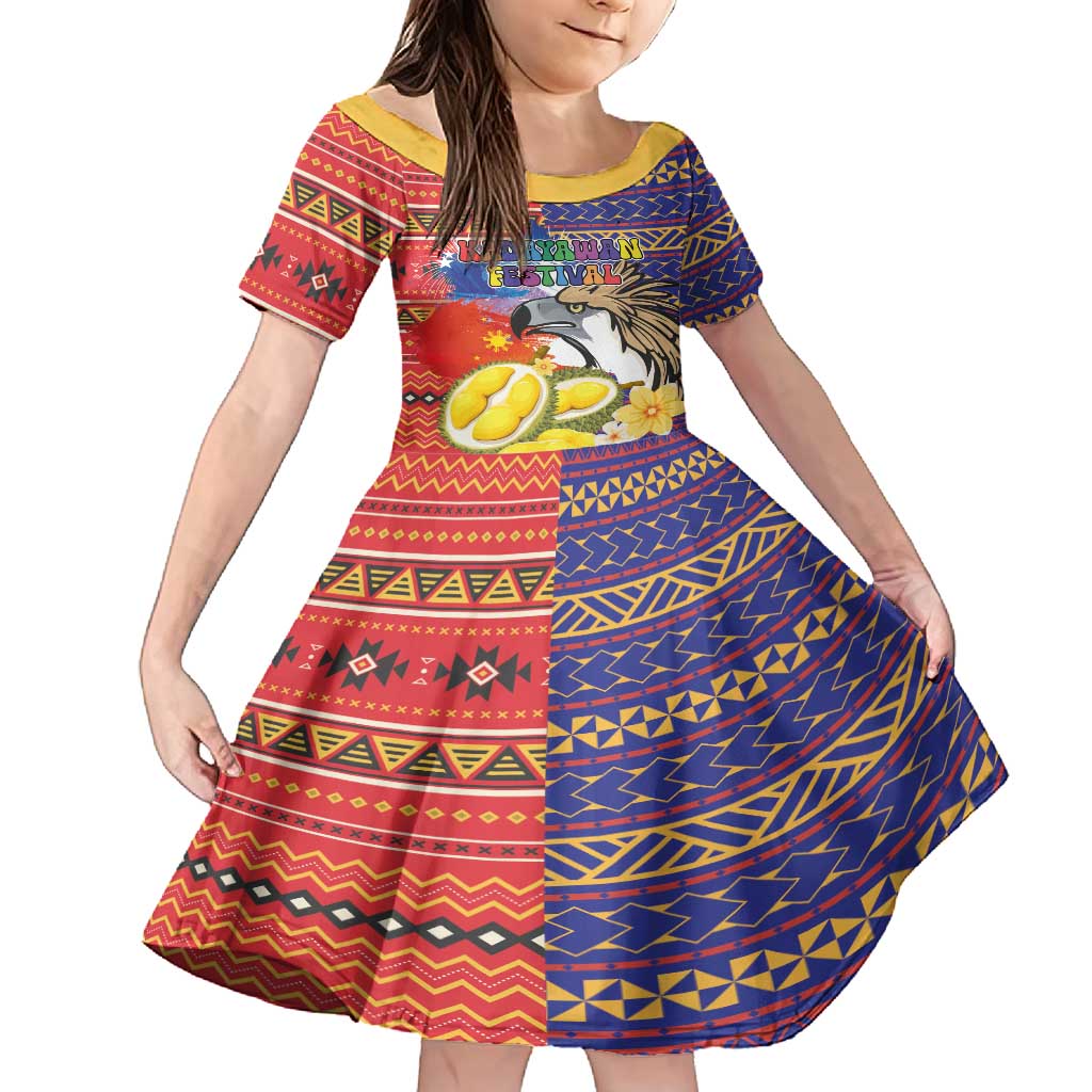 Philippines Kadayawan Family Matching Summer Maxi Dress and Hawaiian Shirt Filipino Eagle Durian with Polynesian and Igorots Pattern - Wonder Print Shop