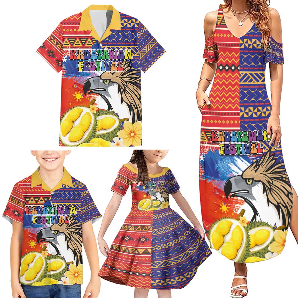 Philippines Kadayawan Family Matching Summer Maxi Dress and Hawaiian Shirt Filipino Eagle Durian with Polynesian and Igorots Pattern - Wonder Print Shop