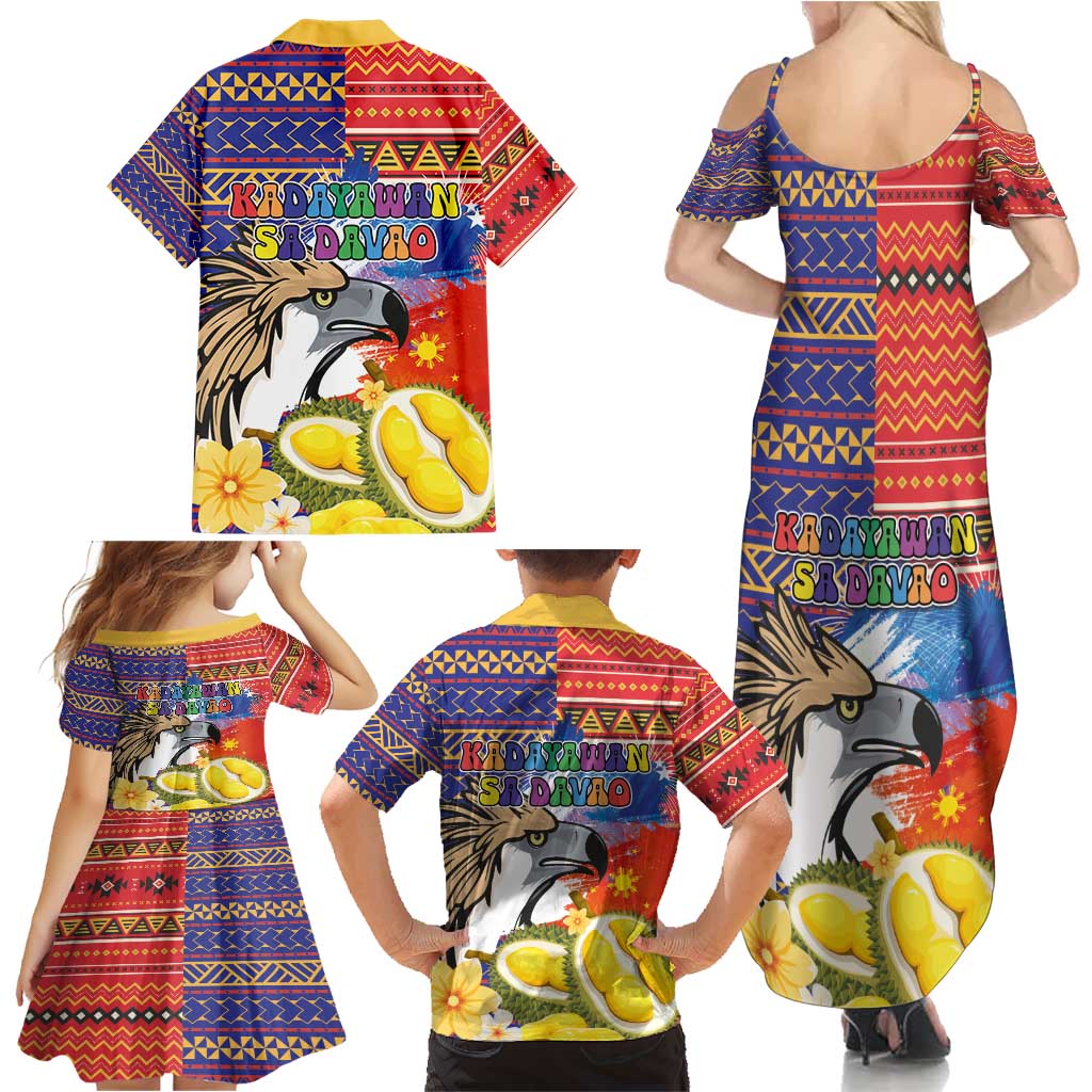Philippines Kadayawan Family Matching Summer Maxi Dress and Hawaiian Shirt Filipino Eagle Durian with Polynesian and Igorots Pattern - Wonder Print Shop