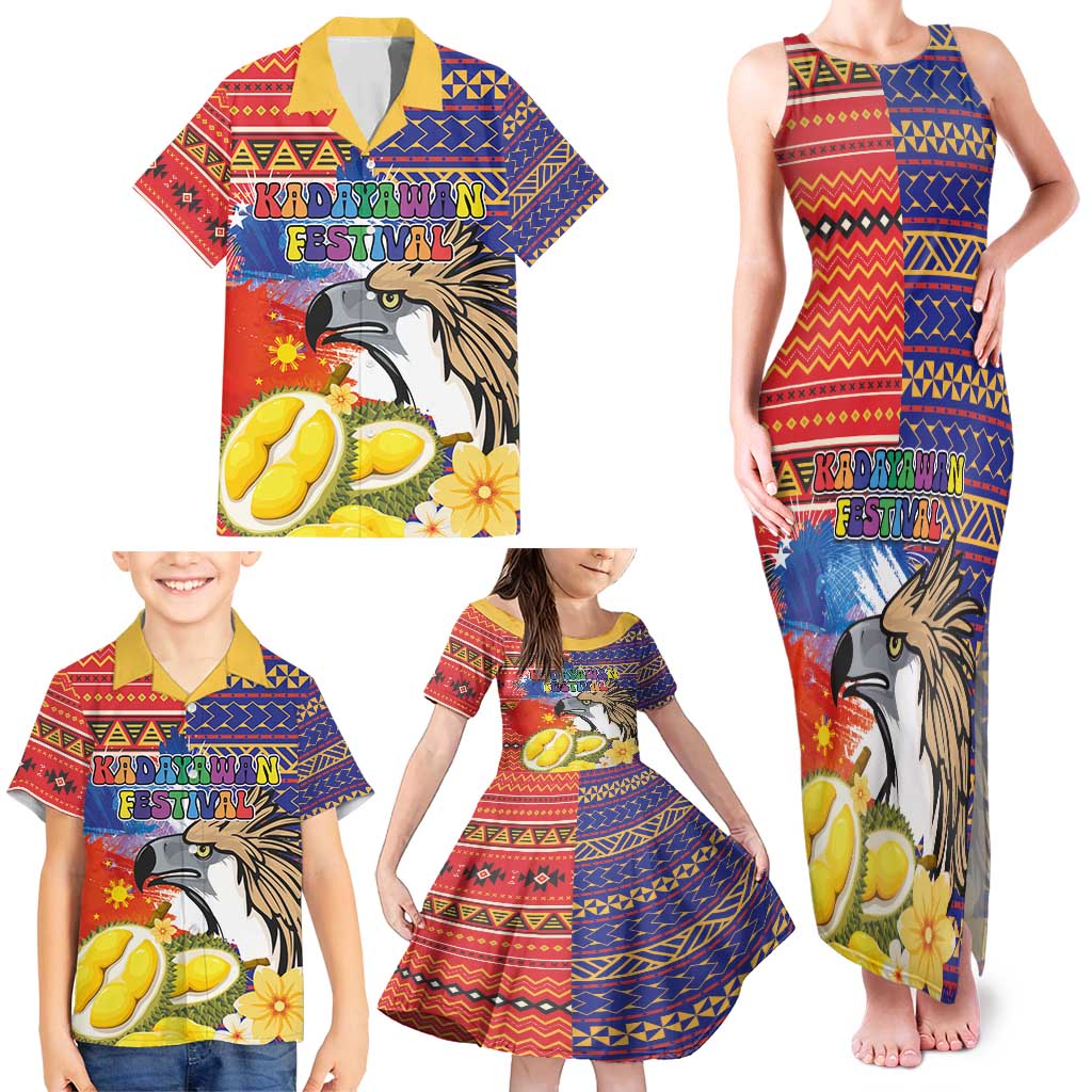 Philippines Kadayawan Family Matching Tank Maxi Dress and Hawaiian Shirt Filipino Eagle Durian with Polynesian and Igorots Pattern - Wonder Print Shop