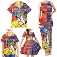 Philippines Kadayawan Family Matching Tank Maxi Dress and Hawaiian Shirt Filipino Eagle Durian with Polynesian and Igorots Pattern - Wonder Print Shop