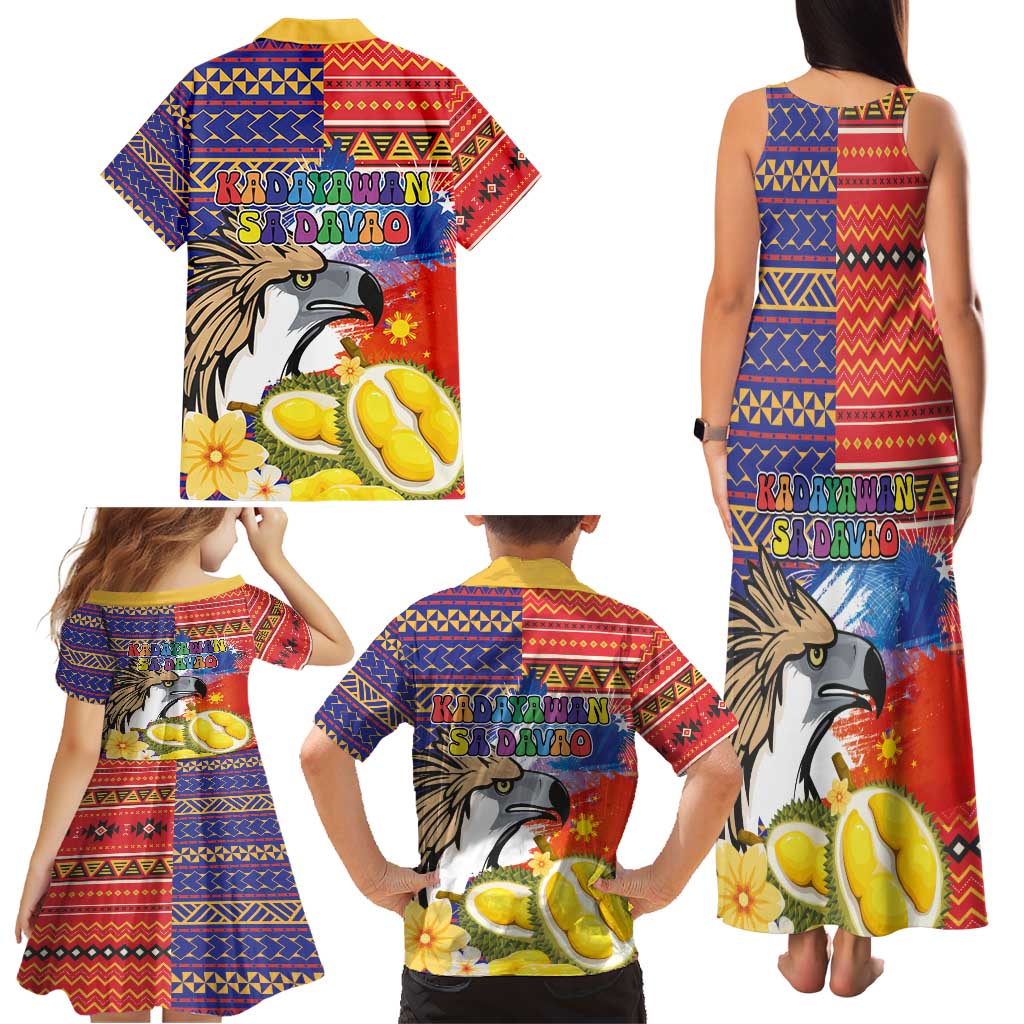 Philippines Kadayawan Family Matching Tank Maxi Dress and Hawaiian Shirt Filipino Eagle Durian with Polynesian and Igorots Pattern - Wonder Print Shop