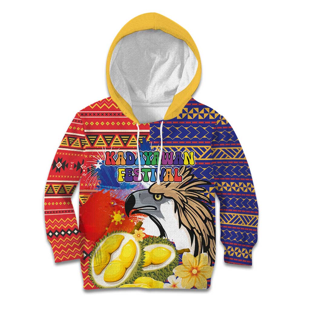 Philippines Kadayawan Kid Hoodie Filipino Eagle Durian with Polynesian and Igorots Pattern - Wonder Print Shop