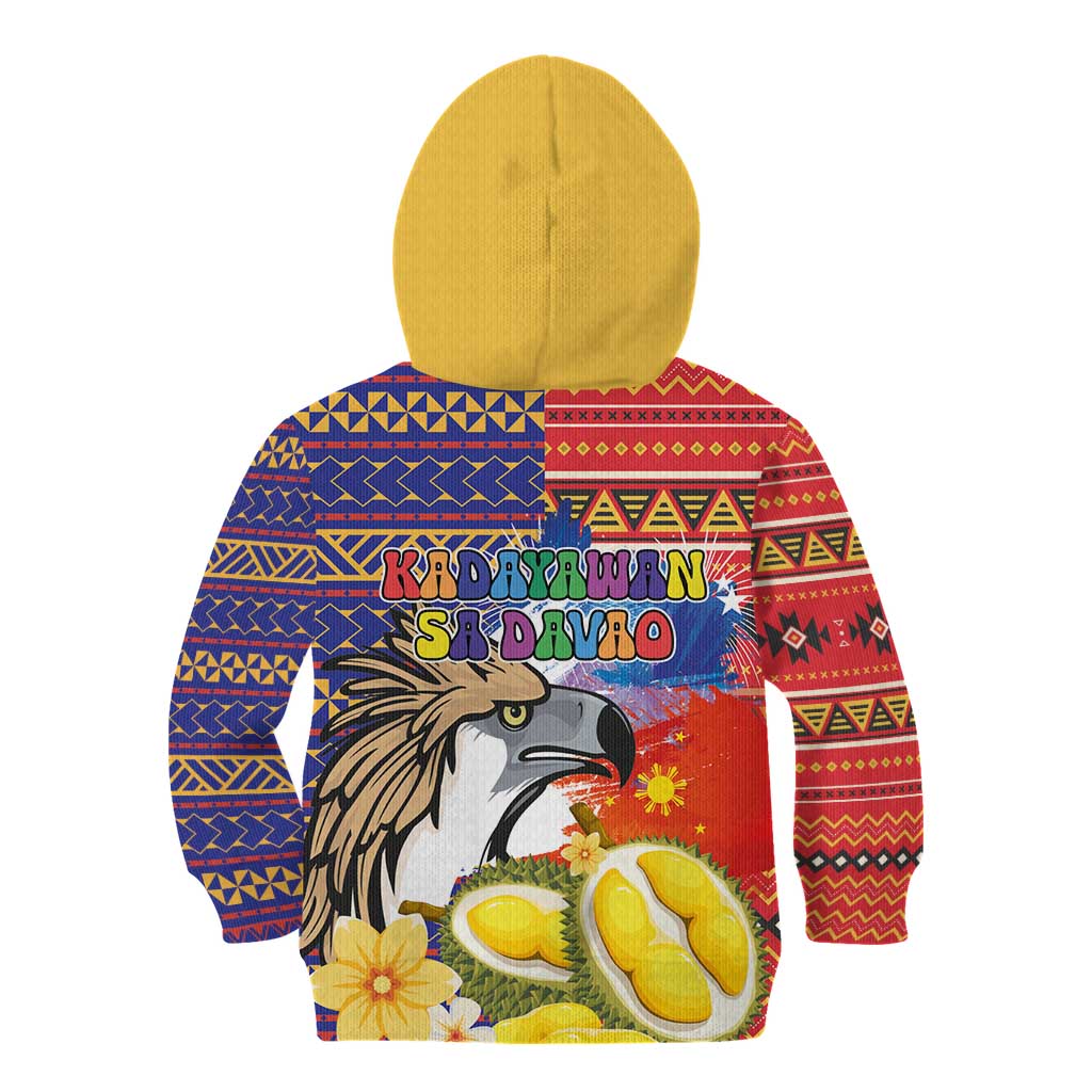 Philippines Kadayawan Kid Hoodie Filipino Eagle Durian with Polynesian and Igorots Pattern - Wonder Print Shop