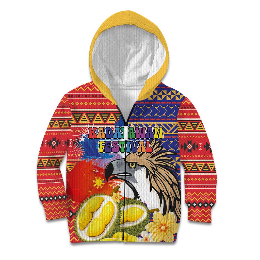 Philippines Kadayawan Kid Hoodie Filipino Eagle Durian with Polynesian and Igorots Pattern - Wonder Print Shop