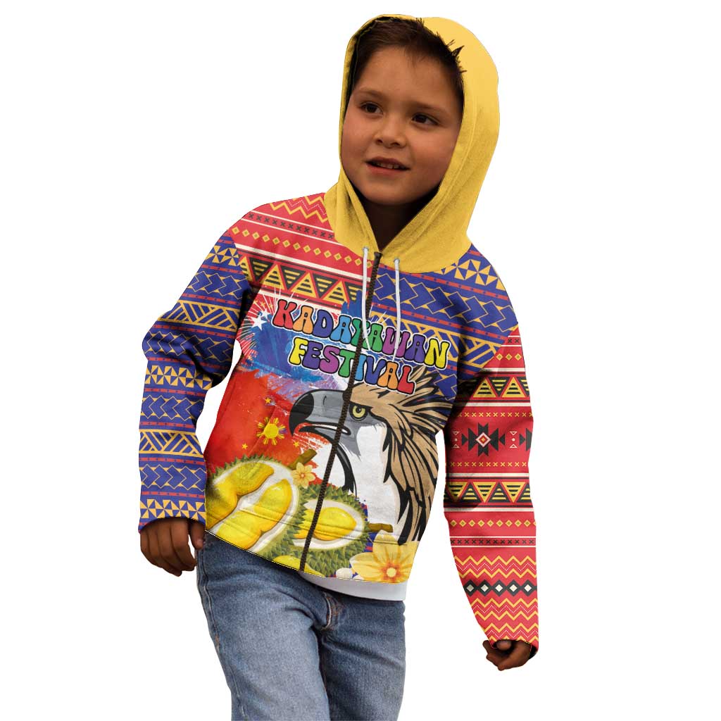 Philippines Kadayawan Kid Hoodie Filipino Eagle Durian with Polynesian and Igorots Pattern - Wonder Print Shop