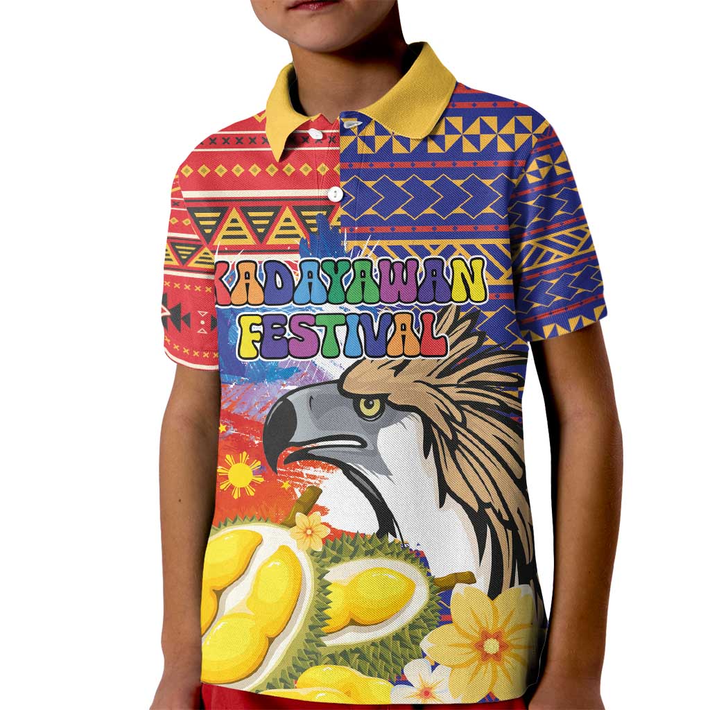 Philippines Kadayawan Kid Polo Shirt Filipino Eagle Durian with Polynesian and Igorots Pattern - Wonder Print Shop