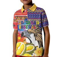 Philippines Kadayawan Kid Polo Shirt Filipino Eagle Durian with Polynesian and Igorots Pattern - Wonder Print Shop