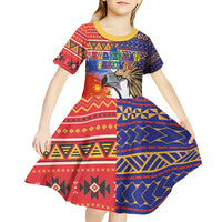 Philippines Kadayawan Kid Short Sleeve Dress Filipino Eagle Durian with Polynesian and Igorots Pattern - Wonder Print Shop
