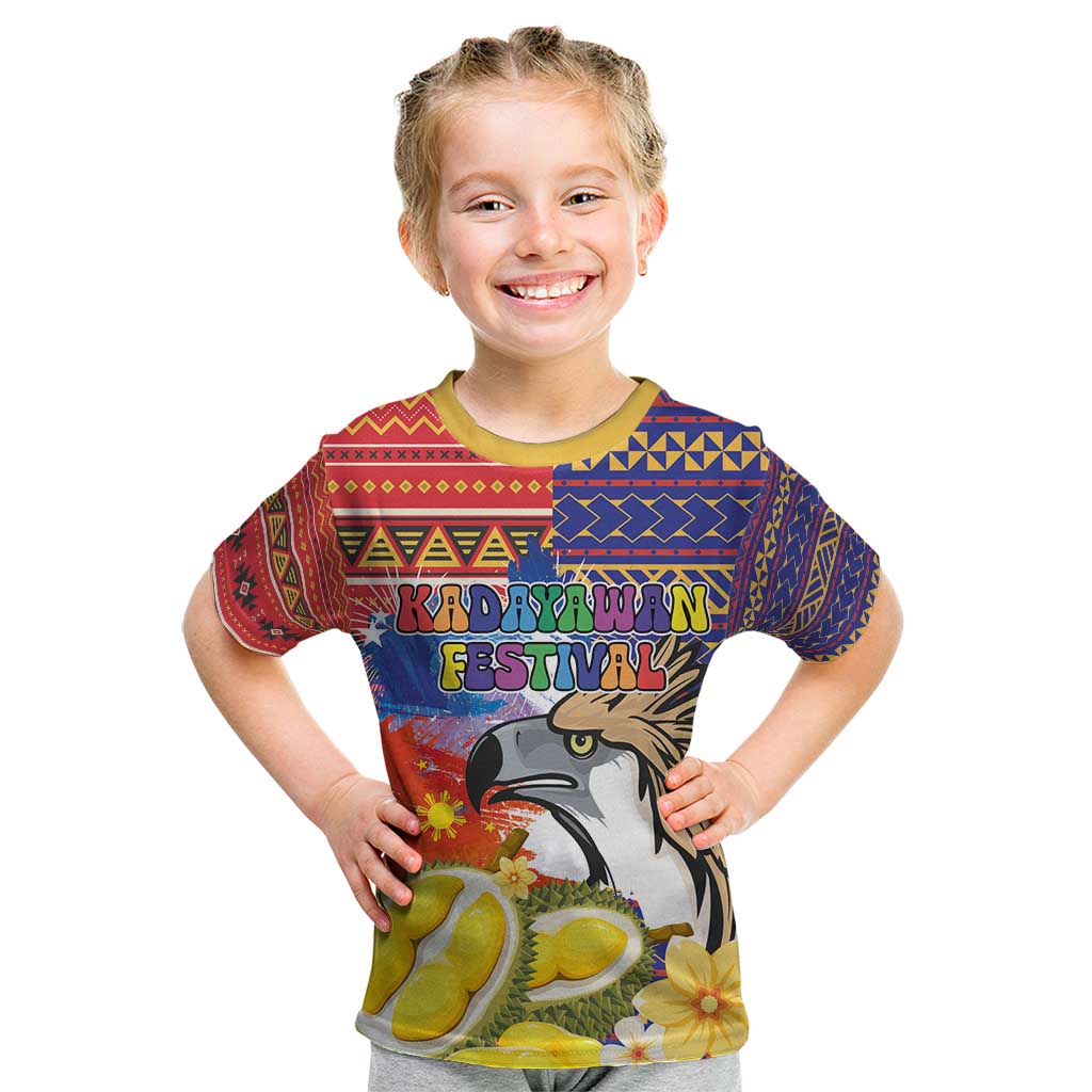 Philippines Kadayawan Kid T Shirt Filipino Eagle Durian with Polynesian and Igorots Pattern - Wonder Print Shop