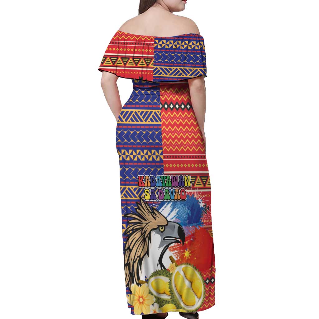 Philippines Kadayawan Off Shoulder Maxi Dress Filipino Eagle Durian with Polynesian and Igorots Pattern - Wonder Print Shop