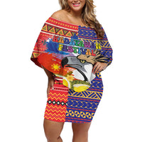 Philippines Kadayawan Off Shoulder Short Dress Filipino Eagle Durian with Polynesian and Igorots Pattern - Wonder Print Shop