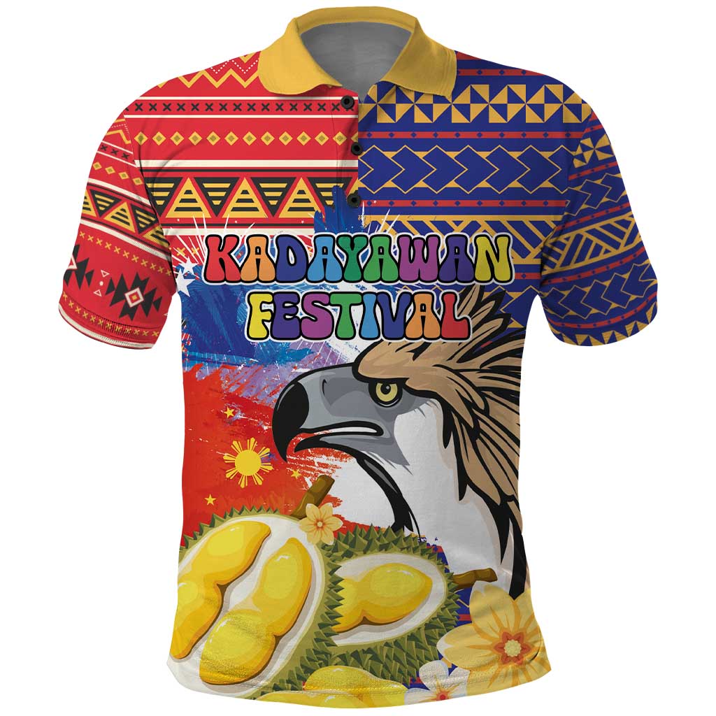 Philippines Kadayawan Polo Shirt Filipino Eagle Durian with Polynesian and Igorots Pattern - Wonder Print Shop