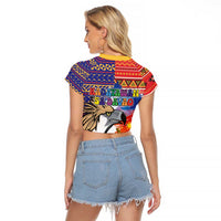 Philippines Kadayawan Raglan Cropped T Shirt Filipino Eagle Durian with Polynesian and Igorots Pattern - Wonder Print Shop