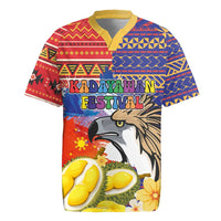 Philippines Kadayawan Rugby Jersey Filipino Eagle Durian with Polynesian and Igorots Pattern - Wonder Print Shop